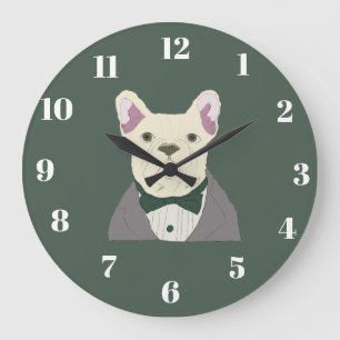 French Bulldog in tux Large Clock