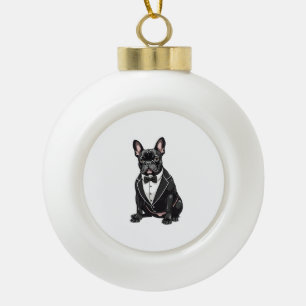French Bulldog in Tuxedo Ceramic Ball Christmas Ornament