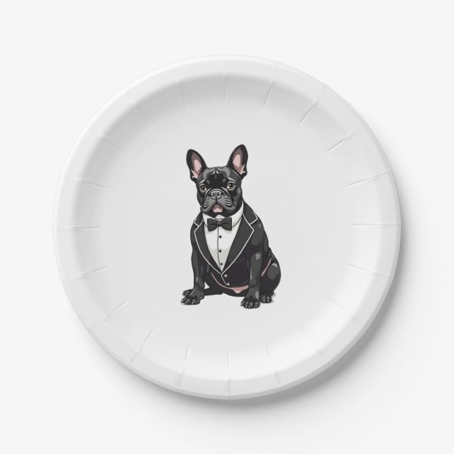 French Bulldog in Tuxedo Paper Plate (Front)