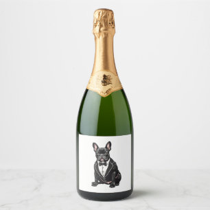 French Bulldog in Tuxedo Sparkling Wine Label