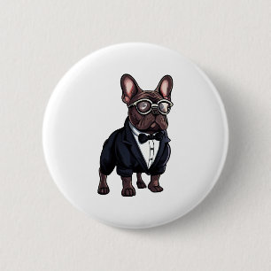 French Bulldog in Tuxedo Wearing Glasses 6 Cm Round Badge