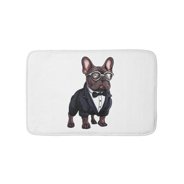 French Bulldog in Tuxedo Wearing Glasses Bath Mat (Front)
