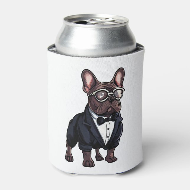 French Bulldog in Tuxedo Wearing Glasses Can Cooler (Can Front)