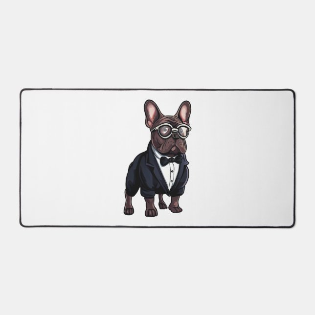 French Bulldog in Tuxedo Wearing Glasses Desk Mat (Front)
