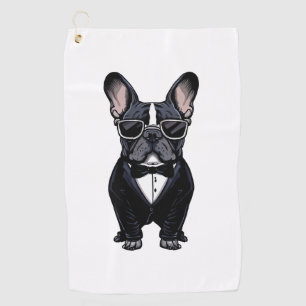French Bulldog in Tuxedo Wearing Glasses Golf Towel