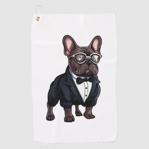 French Bulldog in Tuxedo Wearing Glasses Golf Towel