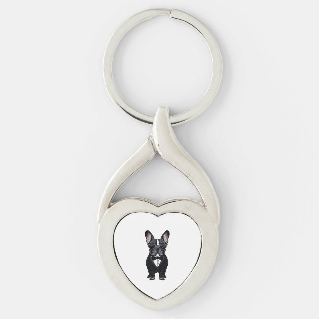 French Bulldog in Tuxedo Wearing Glasses  Key Ring (Front)