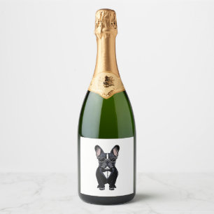 French Bulldog in Tuxedo Wearing Glasses Sparkling Wine Label