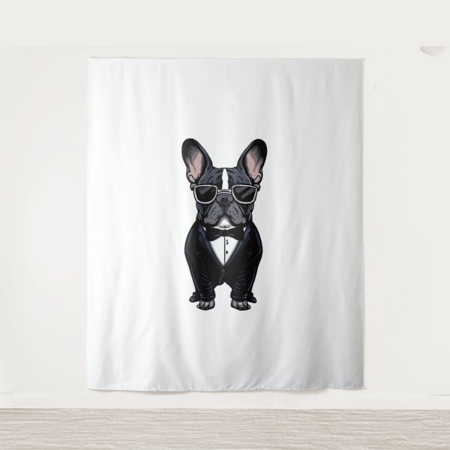French Bulldog in Tuxedo Wearing Glasses  Tapestry (Front)