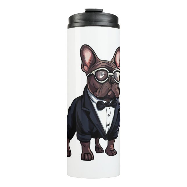 French Bulldog in Tuxedo Wearing Glasses Thermal Tumbler (Front)
