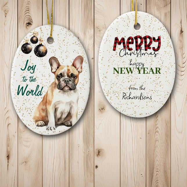 French Bulldog Joy to the World Christmas Ceramic Ornament (Creator Uploaded)