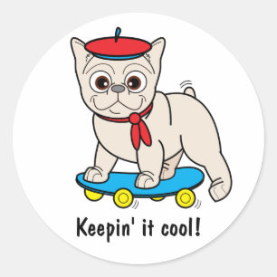 French Bulldog Keepin' Cool on Skateboard Classic Round Sticker