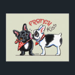 French Bulldog Kiss Postcard<br><div class="desc">Cute design for Frenchie lovers and Valentine’s Day! Black and white French Bulldog gives a black Frenchie a big sloppy kiss in this original ink and pencil illustration by Andie of Off-Leash Art. To change the background colour, click the orange "customise it!" button, then select the down arrow beside "edit",...</div>