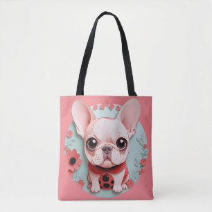 French Bulldog Ladybug Flowers Paper Cutting Art Tote Bag