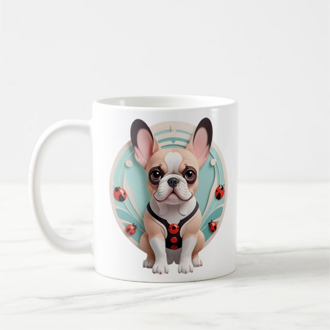 French Bulldog Ladybug Pastel Paper Cutting Art Coffee Mug (Left)