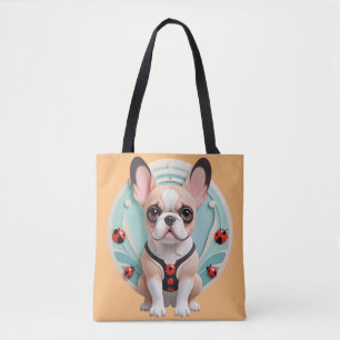 French Bulldog Ladybug Pastel Paper Cutting Art  Tote Bag