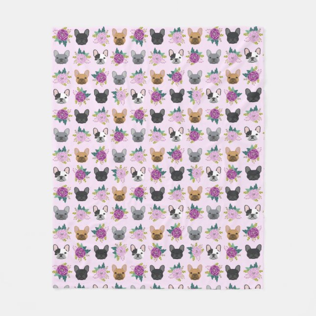 French Bulldog Lavender Florals Fleece Blanket (Front)