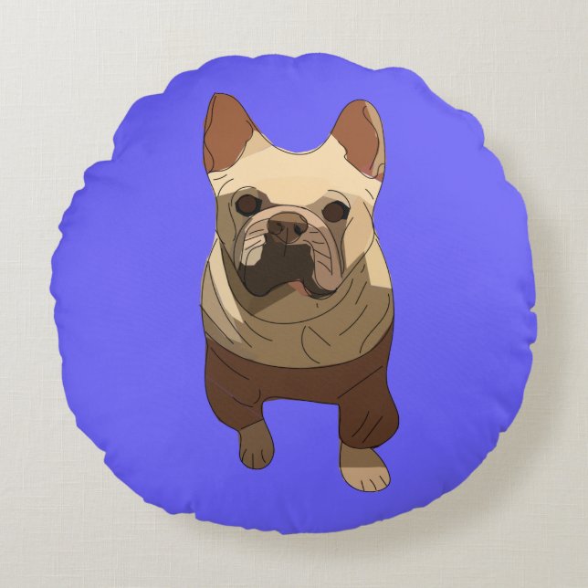 French Bulldog, Lavender Purple Round Cushion (Front)