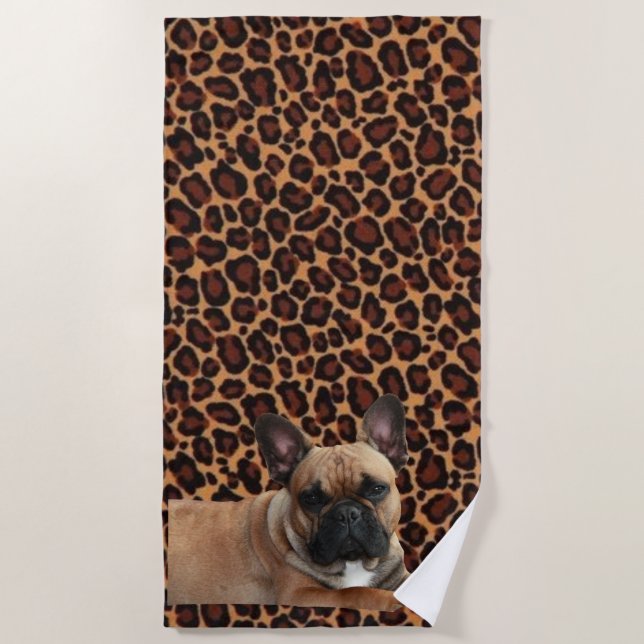 French Bulldog Leopard Print French Bulldog  Beach Towel (Front)