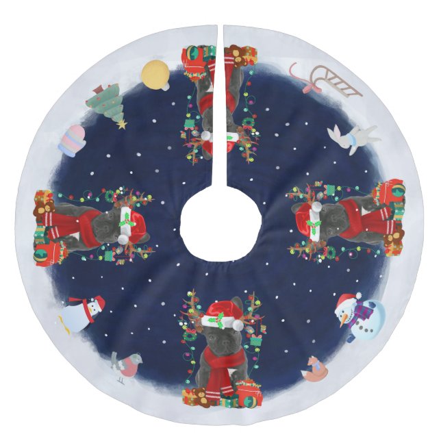 French Bulldog Let it snow  Brushed Polyester Tree Skirt (Front)