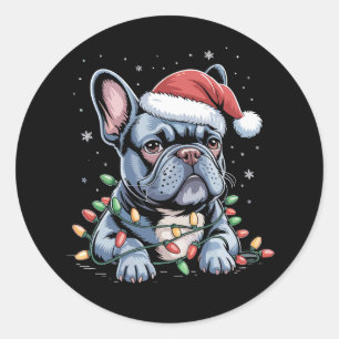 French Bulldog Lover Frenchie Christmas Hat Xmas Classic Round Sticker