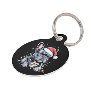 French Bulldog Lover Frenchie Christmas Hat Xmas  Pet Tag