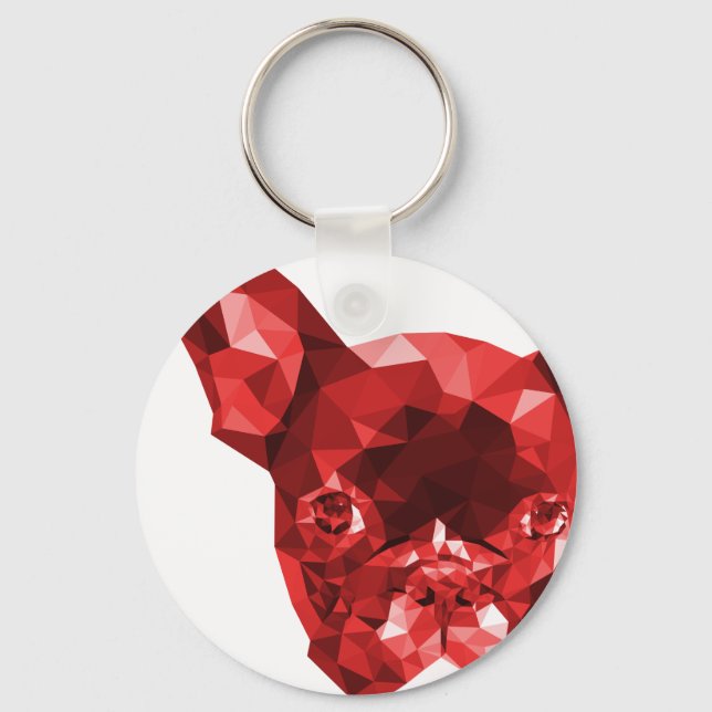 French Bulldog Low Poly Art in Red Key Ring (Front)