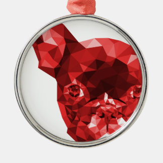 French Bulldog Low Poly Art in Red Metal Ornament