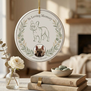 French Bulldog Memorial Sage Botanical Ceramic Ornament