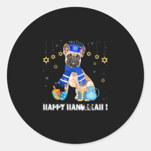 French Bulldog Menorah Hat Happy Chanukah Hanukkah Classic Round Sticker