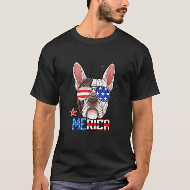 French Bulldog Merica 4th Of July Usa American Fla T-Shirt (Front)