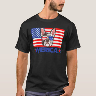 French Bulldog Merica American Flags 4th July T-Shirt