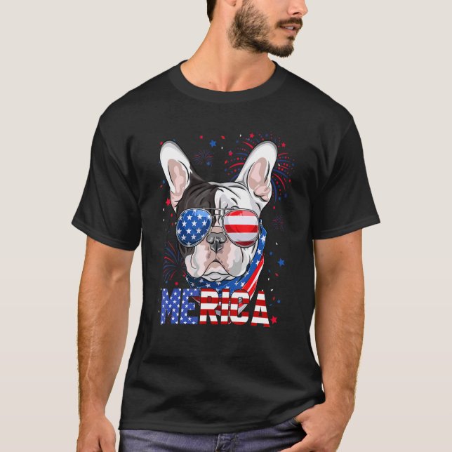 French Bulldog Merica Sunglasses 4th Of July Ameri T-Shirt (Front)