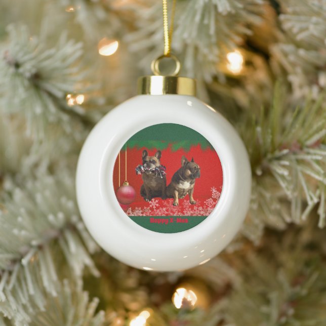 French Bulldog Merry Christmas Bulldog Ceramic Ball Christmas Ornament (Tree)