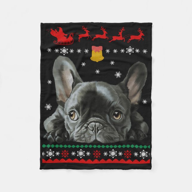 French Bulldog | Merry Christmas With Frenchie Fleece Blanket (Front)