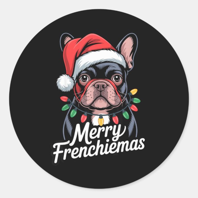 French Bulldog Merry Frenchiemas Santa Hat Christm Classic Round Sticker (Front)