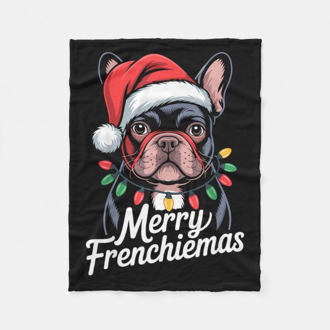 French Bulldog Merry Frenchiemas Santa Hat Christm Fleece Blanket (Front)