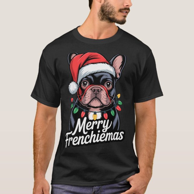 French Bulldog Merry Frenchiemas Santa Hat Christm T-Shirt (Front)