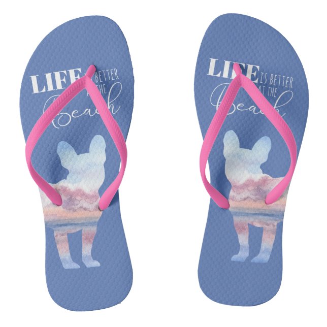 French Bulldog Modern Beach Scene Thongs (Footbed)