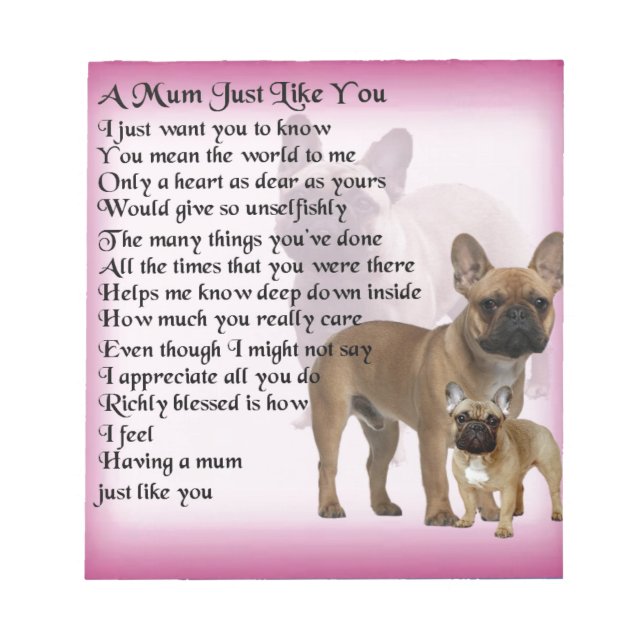 French Bulldog  Mom Poem Notepad (Front)