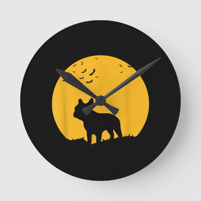 French Bulldog Moon  Halloween Inspired Design Round Clock (Front)