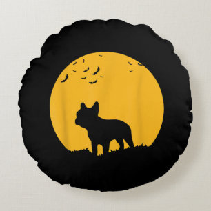 French Bulldog Moon Halloween Inspired Design Round Cushion