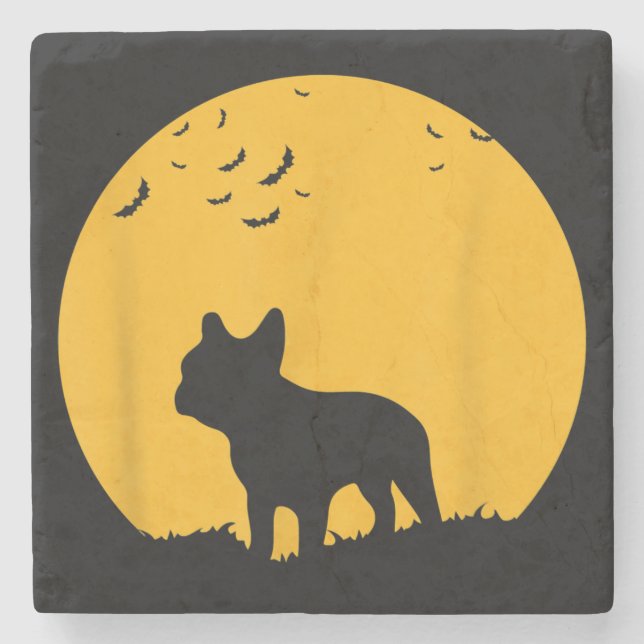 French Bulldog Moon  Halloween Inspired Design Stone Coaster (Front)