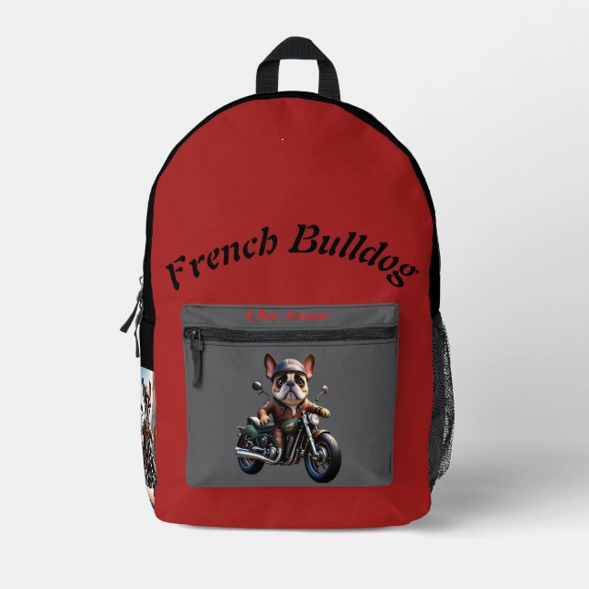 French Bulldog Motorcycle French Bulldog Printed Backpack (Front)