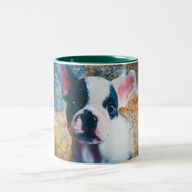 French Bulldog mug with splatter green inside (Center)