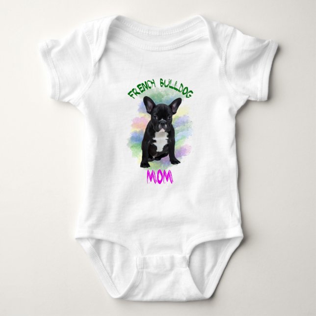 French Bulldog Mum Water Colour Oil Painting Art Baby Bodysuit (Front)