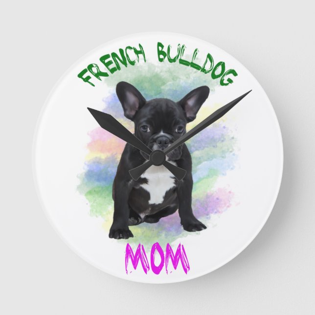 French Bulldog Mum Water Colour Oil Painting Art Round Clock (Front)
