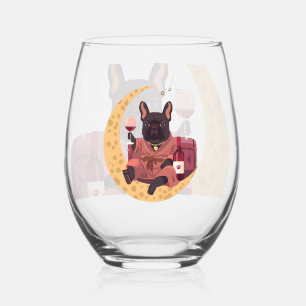 French Bulldog Mum Wine Night Stemless Wine Glass