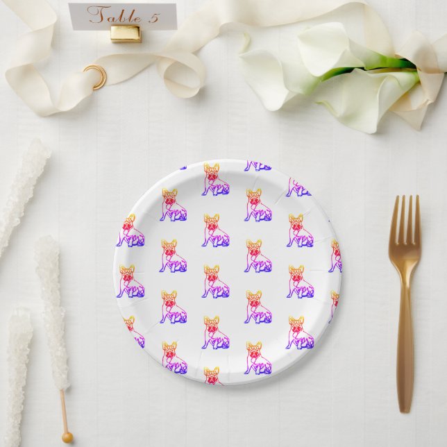 French Bulldog Neon French Bulldog Paper Plate (Wedding)