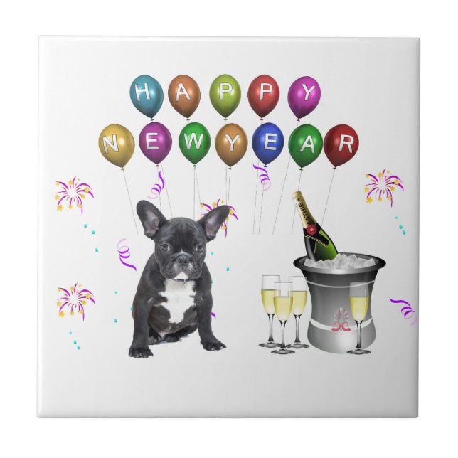 French Bulldog New Year Ceramic Tile (Front)